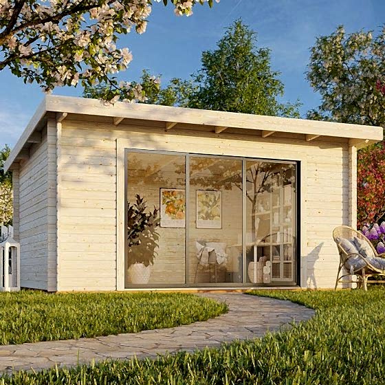 Palmako Lea 4.9m x 4m Log Cabin Garden Office Sliding Doors (44mm)