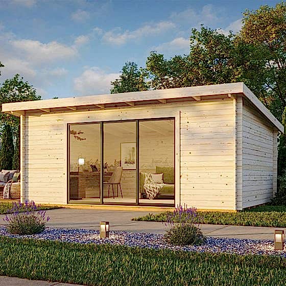 Palmako Lea 5.8m x 4.5m Log Cabin Garden Office Sliding Doors (44mm)