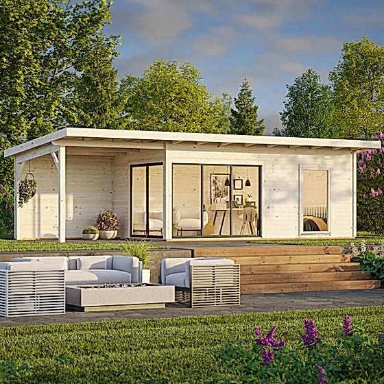Palmako Andrea 9.2m x 4m Contemporary Log Cabin with Gazebo Sliding Doors Plus (44mm)