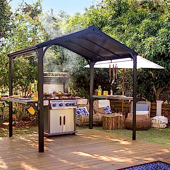 8' x 6' Palram Canopia Austin 2400 BBQ Shelter Gazebo - Black (2.84m x 1.8m)