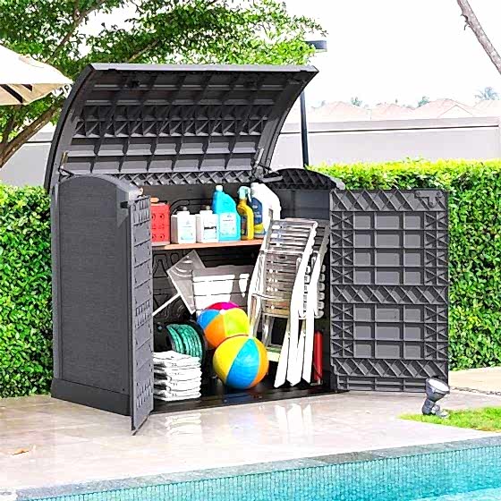 4'9 x 2'8 Saffron Storeaway 1200L Plastic Storage Unit/Wheelie Bin Store with Arc Lid (1.45m x 0.82m)