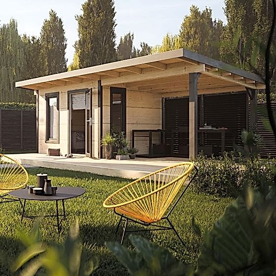 Palmako Grace 6m x 3.9m Pent Log Cabin with Gazebo (56mm)
