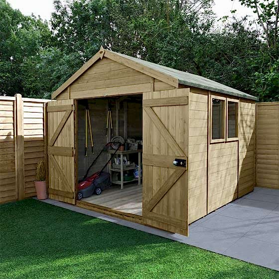 10' x 8' Forest Timberdale Tongue & Groove Pressure Treated Double Door Apex Shed