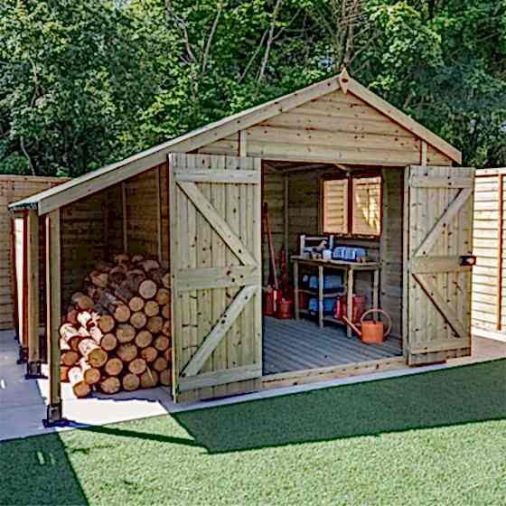 10' x 8' Forest Premium Tongue & Groove Double Door Apex Shed with Logstore