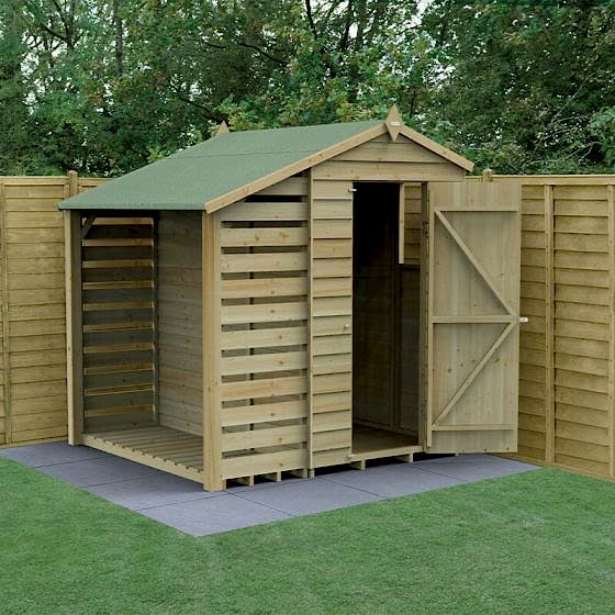 6' x 4' Forest 4Life 25yr Guarantee Overlap Pressure Treated Apex Wooden Shed with Lean To (1.88m x 2.01m)