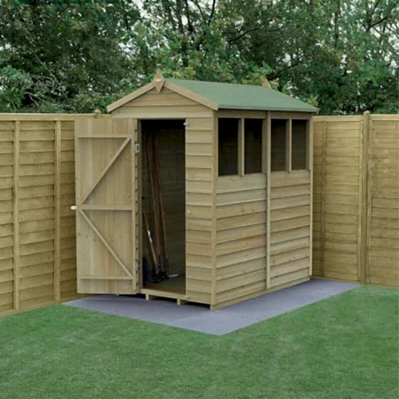 6' x 4' Forest 4Life 25yr Guarantee Overlap Pressure Treated Apex Wooden Shed - 4 Windows (1.88m x 1.34m)