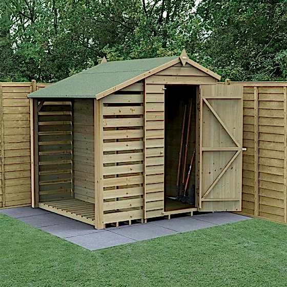 6' x 4' Forest 4Life 25yr Guarantee Overlap Pressure Treated Windowless Apex Wooden Shed with Lean To (1.88m x 2.01m)
