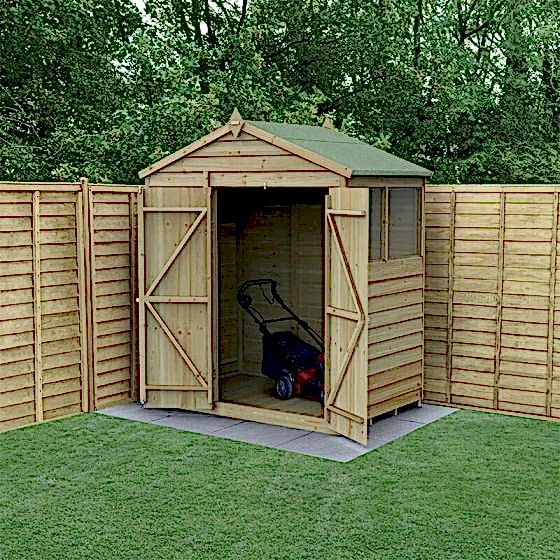 6' x 4' Forest 4Life 25yr Guarantee Overlap Pressure Treated Double Door Apex Wooden Shed (1.99m x 1.23m)