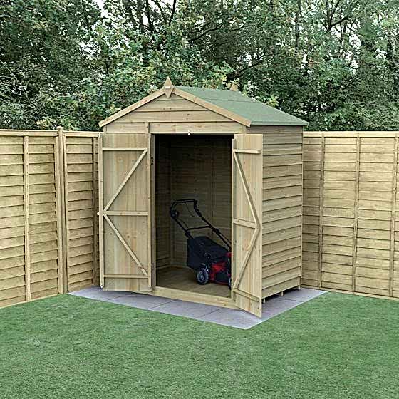 6' x 4' Forest 4Life 25yr Guarantee Overlap Pressure Treated Windowless Double Door Apex Wooden Shed (1.99m x 1.23m)