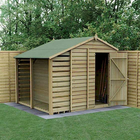 8' x 6' Forest 4Life 25yr Guarantee Overlap Pressure Treated Windowless Apex Wooden Shed with Lean To (2.42m x 2.65m)