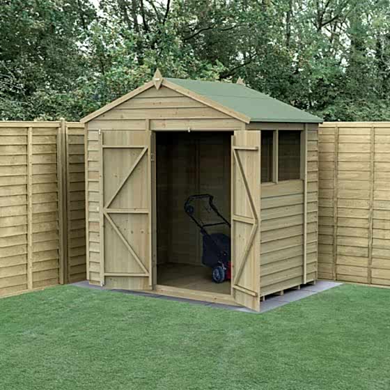 7' x 5' Forest 4Life 25yr Guarantee Overlap Pressure Treated Double Door Apex Wooden Shed (2.28m x 1.53m)