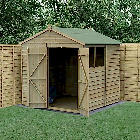 7' x 7' Forest 4Life 25yr Guarantee Overlap Pressure Treated Double Door Apex Wooden Shed (2.28m x 2.12m)