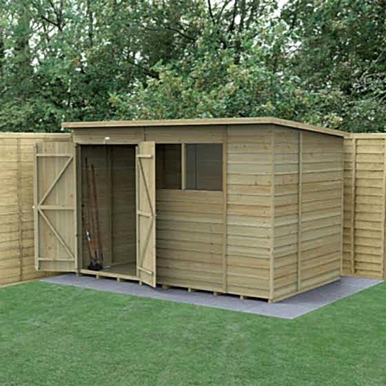 10' x 6' Forest 4Life 25yr Guarantee Overlap Pressure Treated Double Door Pent Wooden Shed (3.11m x 2.04m)