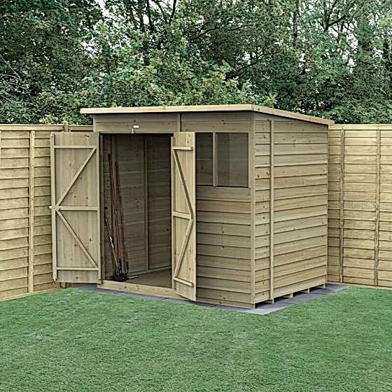7' x 5' Forest 4Life 25yr Guarantee Overlap Pressure Treated Double Door Pent Wooden Shed (2.26m x 1.69m)