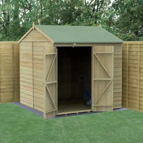 7' x 7' Forest 4Life 25yr Guarantee Overlap Pressure Treated Windowless Double Door Reverse Apex Wooden Shed (2.28m x 2.12m)