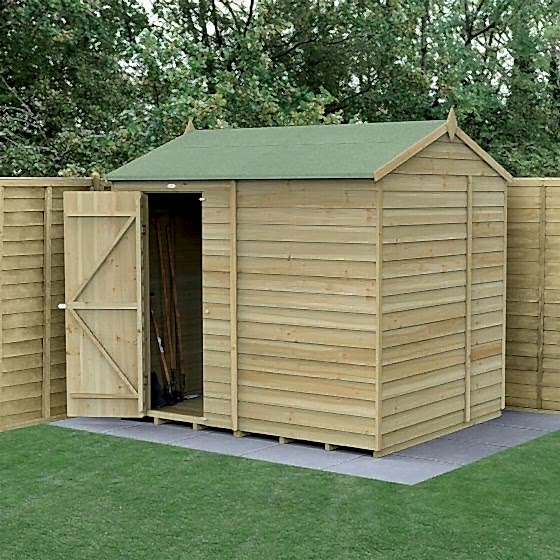 8' x 6' Forest 4Life 25yr Guarantee Overlap Pressure Treated Windowless Reverse Apex Wooden Shed (2.42m x 1.99m)