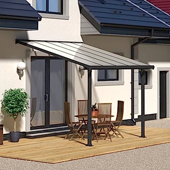 10'x10' (3x3m) Palram Olympia Grey Patio Cover With Clear Panels

