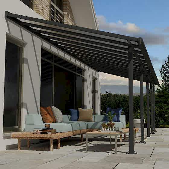 10' x 32' Palram Canopia Olympia Grey Patio Cover with Clear Panels