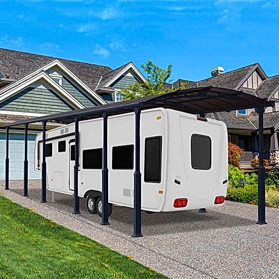 12' x 42' Palram Arcadia Alpine 12700 Grey Metal Carport