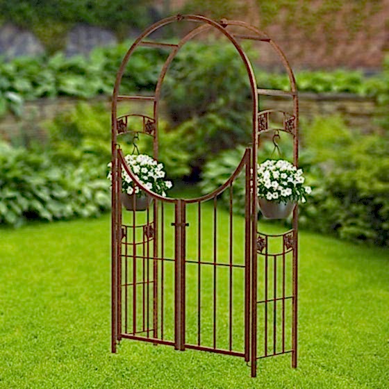 Panacea Rosette Round Metal Garden Arch with Gate 7'4 x 4'1
