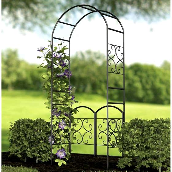 Panacea Scrolls Metal Garden Arch with Gate 7'5 x 3'2
