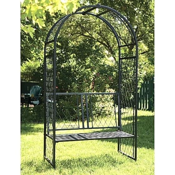 Panacea Twisted Lattice Metal Garden Arch with Seat 7'3 x 3'9
