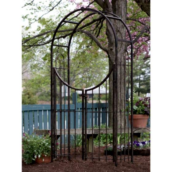 Panacea Sunset Metal Garden Arch with Gate - Bronze 7'5 x 4'1

