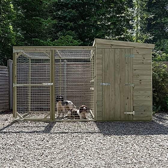 10'1 x 4'6 Forest Premium Wooden Dog Kennel with 6ft Run - Pet House (3.07m x 1.38m)