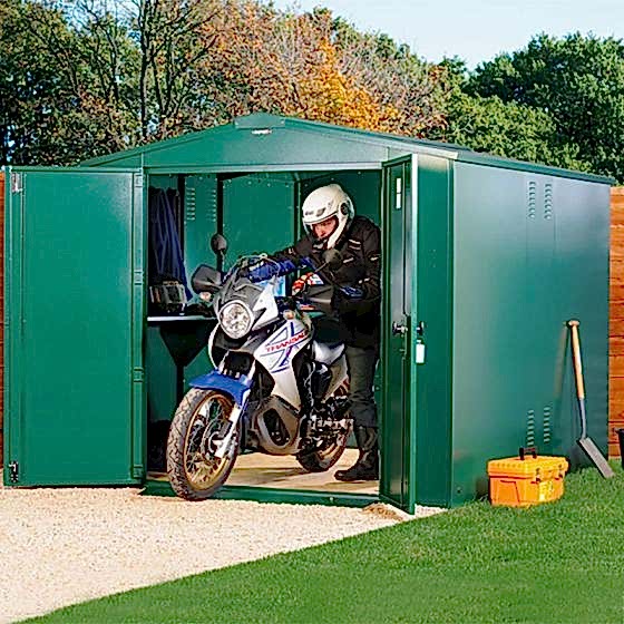 10'11 x 7'4 Asgard Gladiator Motorbike Garage Plus - Green (3.3m x 2.2m)