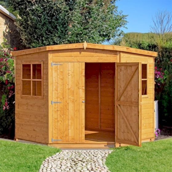 7'5 x 7'5 (2.25x2.25m) Shire Shiplap Wooden Corner Garden Shed