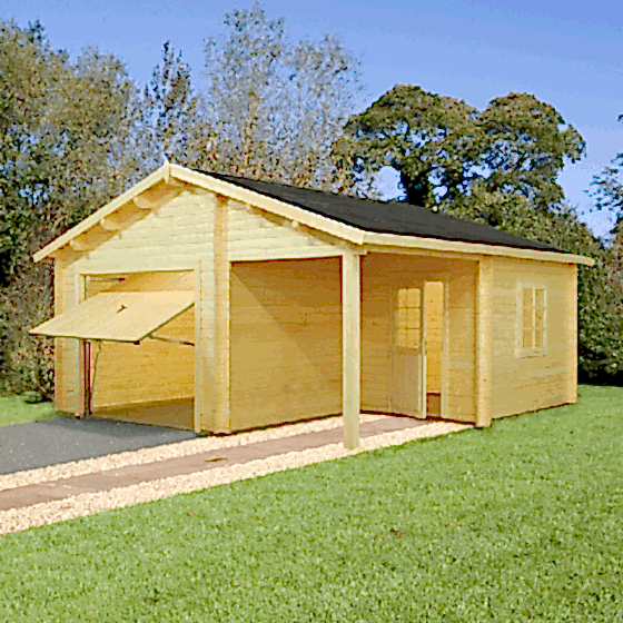 17x18 (5.1x5.5m) Palmako Log Cabin 44mm Garage - Up and Over Door
