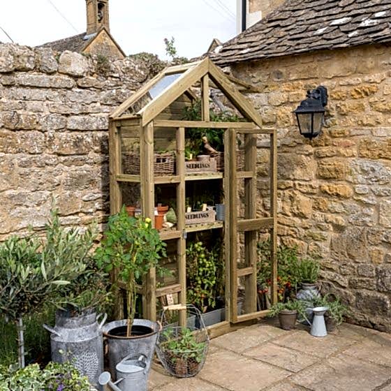 3���9 x 1���6 Forest Georgian Tall Wall Lean to Greenhouse with Auto Vent (1.19m x 0.5m)
