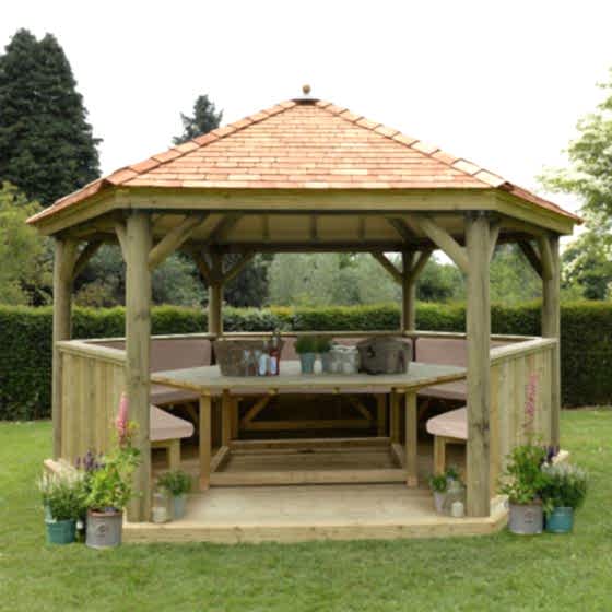 15'x13' (4.7x4m) Luxury Wooden Garden Gazebo with New England Cedar Roof - Seats up to 19 people