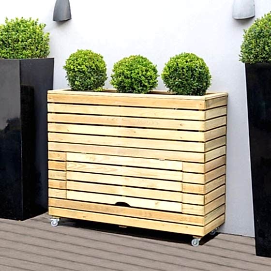 3’11 x 1’4 Forest Linear Tall Wooden Garden Planter with Storage and Wheels (1.2m x 0.4m)