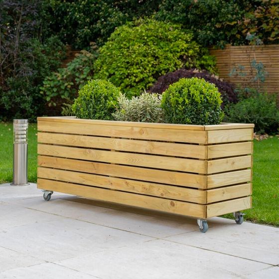 3’11 x 1’4 Forest Linear Long Wooden Garden Planter with Wheels (1.2m x 0.4m)