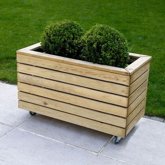 2’7 x 1’4 Forest Linear Double Wooden Garden Planter with Wheels (0.8m x 0.4m)