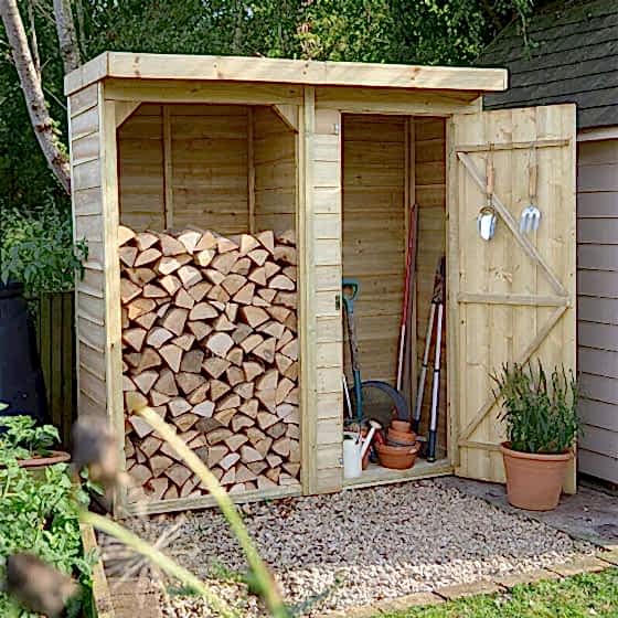 5'12 x 2'10 Forest Pent Medium Overlap Logstore with Tool Storage (1.8m x 0.9m)