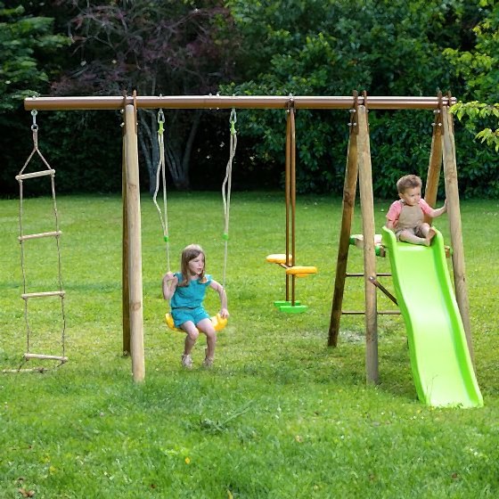 Trigano Oreka Kids Wooden Garden Swing and Slide Set
