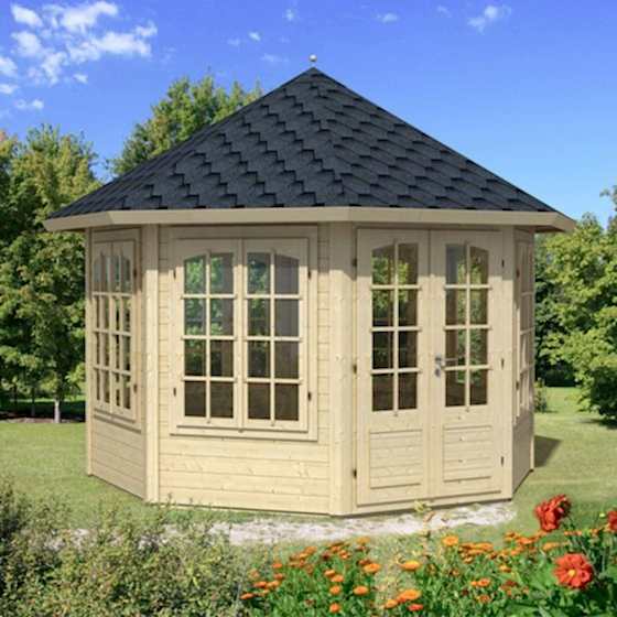 11x11 (3.4x3.4m) Palmako Carmen 34mm Log Cabin - 7 Windows
