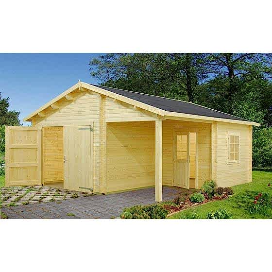 17x18 (5.1x5.5m) Palmako Log 44mm Cabin Garage - Double Doors