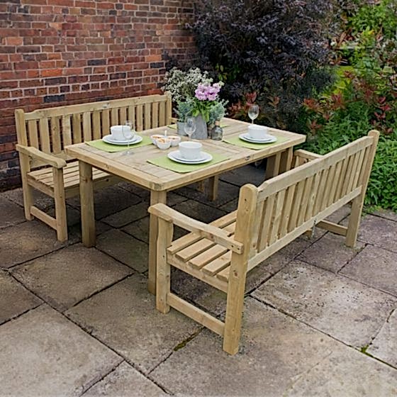 Forest Rosedene Wooden Garden Table and Benches Set 5'5 x 6'2 (1.65m x 1.87m)