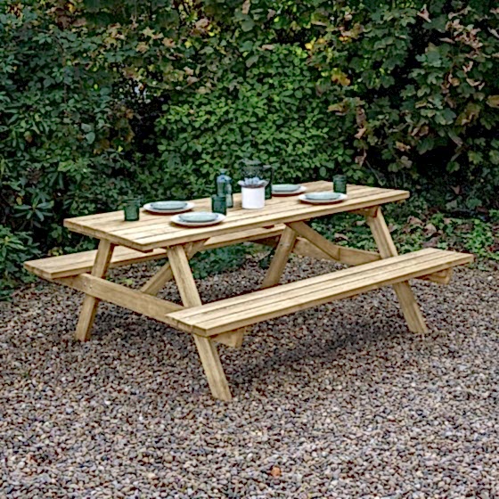 Forest Large Rectangular Wooden Garden Picnic Table 5’10 x 5’0 (1.77m x 1.53m)