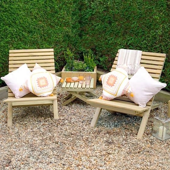 Forest Slatted Wooden Garden Table and Chairs Set 2'3 x 3'11 (0.68m x 1.19m)
