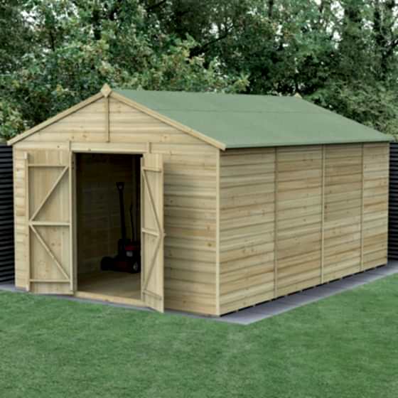 15' x 10' Forest Beckwood 25yr Guarantee Shiplap Pressure Treated Windowless Double Door Apex Wooden Shed (4.48m x 3.21m)