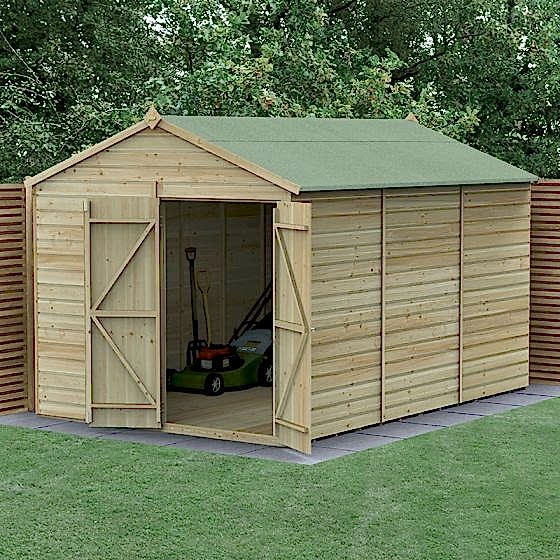12x8 Forest Beckwood 25 Year Guarantee Shiplap Pressure Treated Windowless Apex Shed with Double Doors