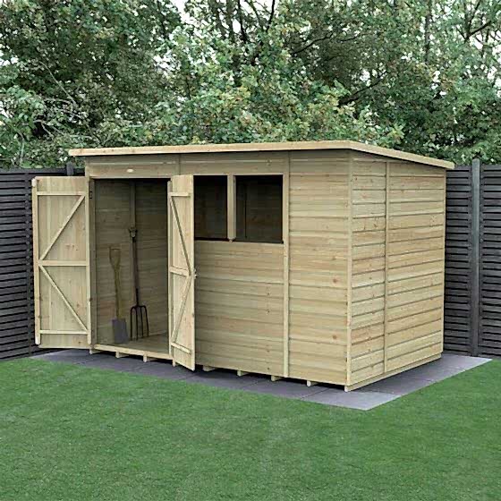 10' x 6' Forest Beckwood 25yr Guarantee Shiplap Pressure Treated Double Door Pent Wooden Shed (3.11m x 2.05m)