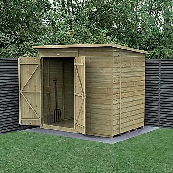 7' x 5' Forest Beckwood 25yr Guarantee Shiplap Pressure Treated Windowless Double Door Pent Wooden Shed (2.26m x 1.7m)