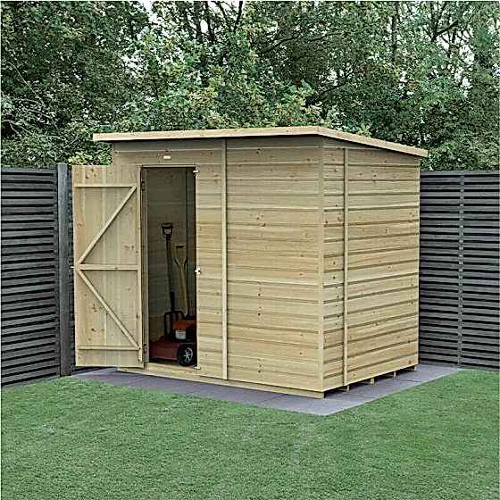 7' x 5' Forest Beckwood 25yr Guarantee Shiplap Pressure Treated Windowless Pent Wooden Shed (2.26m x 1.7m)