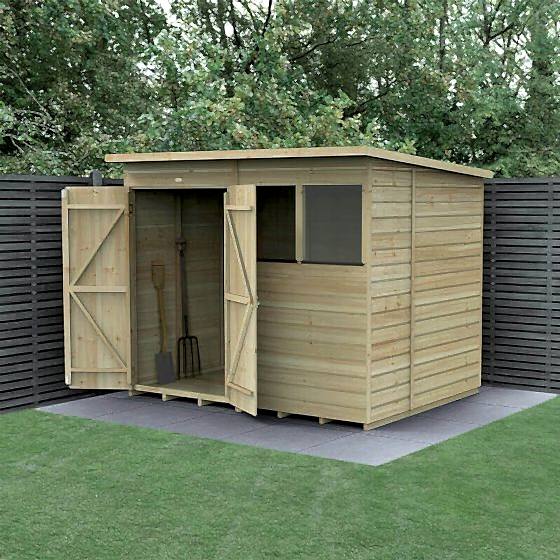 8' x 6' Forest Beckwood 25yr Guarantee Shiplap Pressure Treated Double Door Pent Wooden Shed (2.52m x 2.05m)