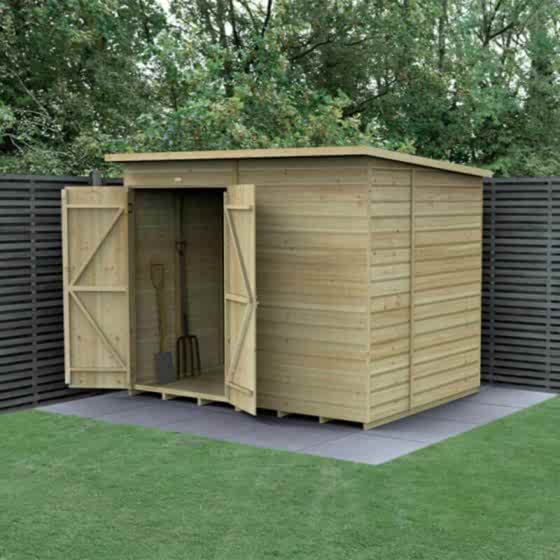 8' x 6' Forest Beckwood 25yr Guarantee Shiplap Pressure Treated Windowless Double Door Pent Wooden Shed (2.52m x 2.05m)